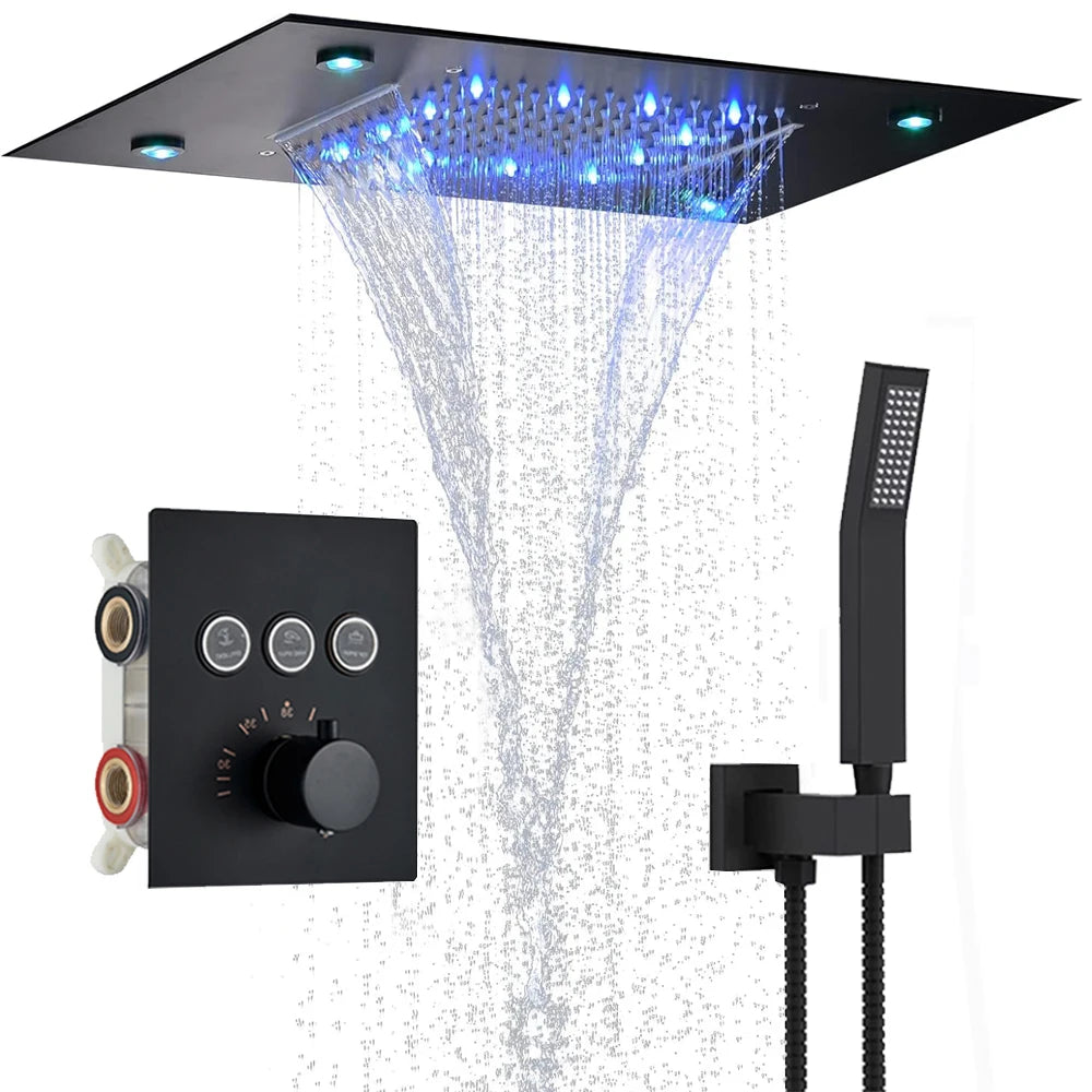 Colonne de Douche Thermostatique Ciel de Pluie - Pomme de Douche LED Cascade
