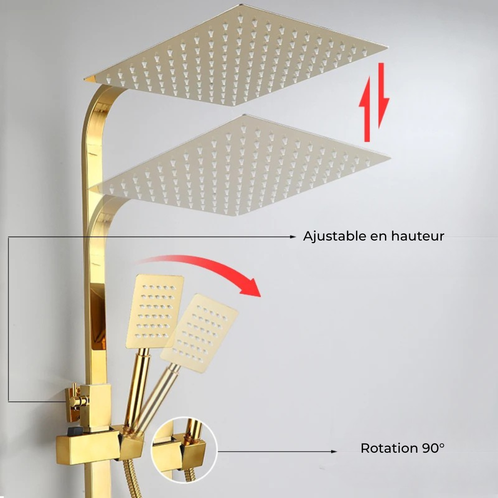 Colonne de Douche avec Mitigeur Dorée et Affichage Numérique