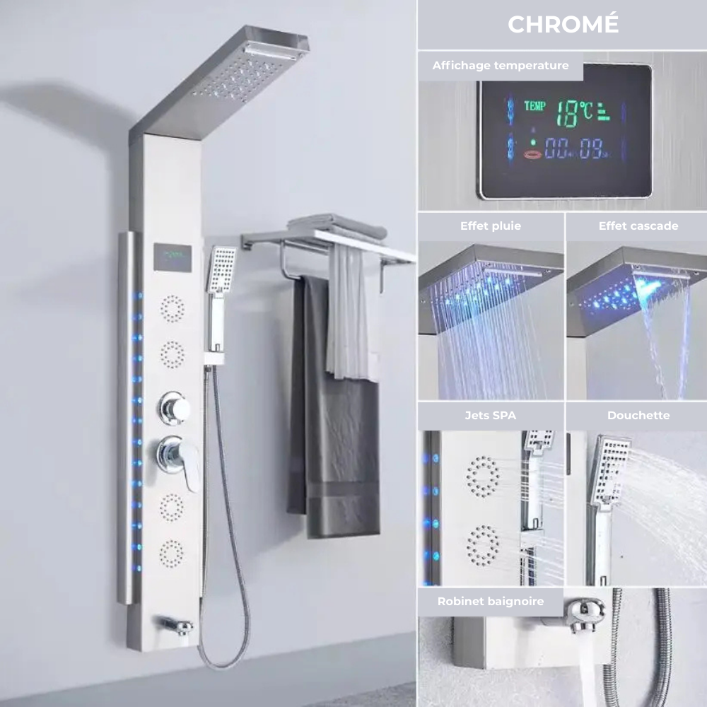Colonne de Douche Cascade de Pluie LED Noir – Panneau Digital Température
