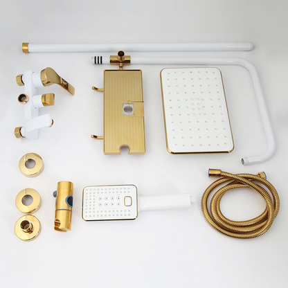 Ensemble de robinets de douche à pluie réglable, murale réglable étagère intégrée