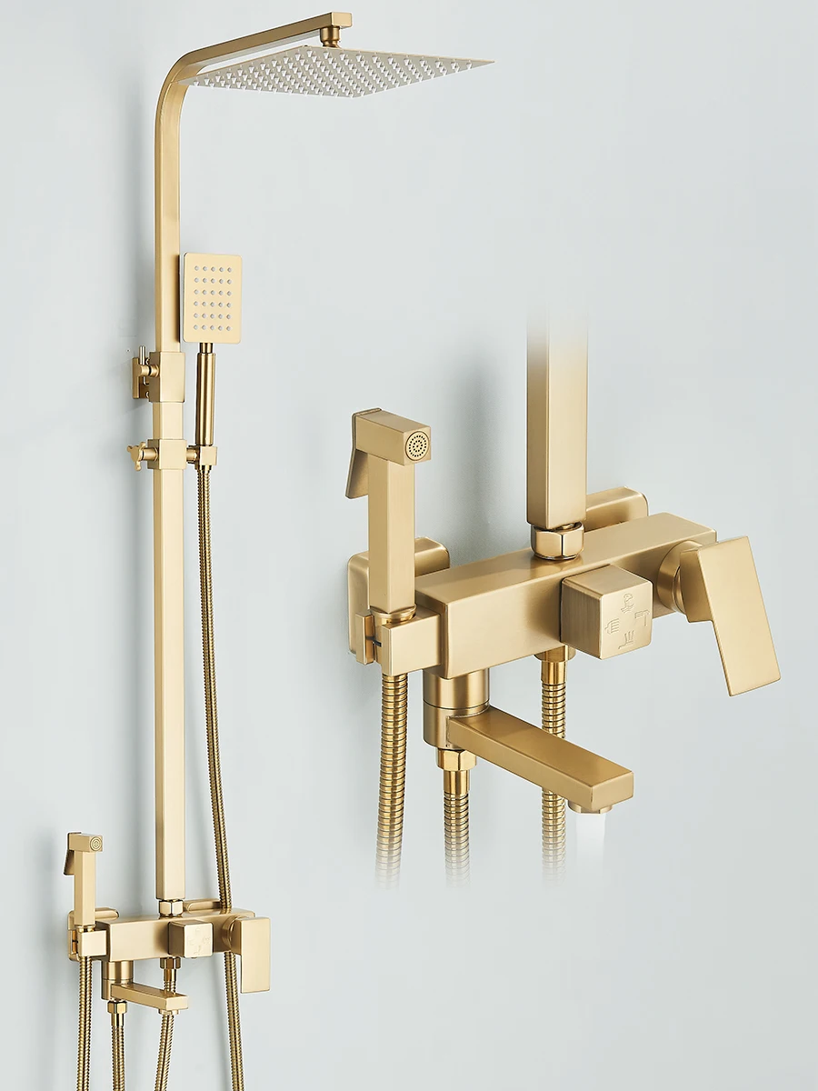 Colonne de douche doré 4-en-1 avec robinet bidet