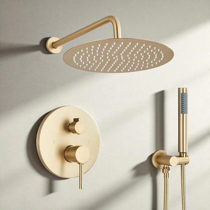 Douche Encastrable Or Brossé 30 cm - Système de douche à effet pluie avec mitigeur mural 4 voies