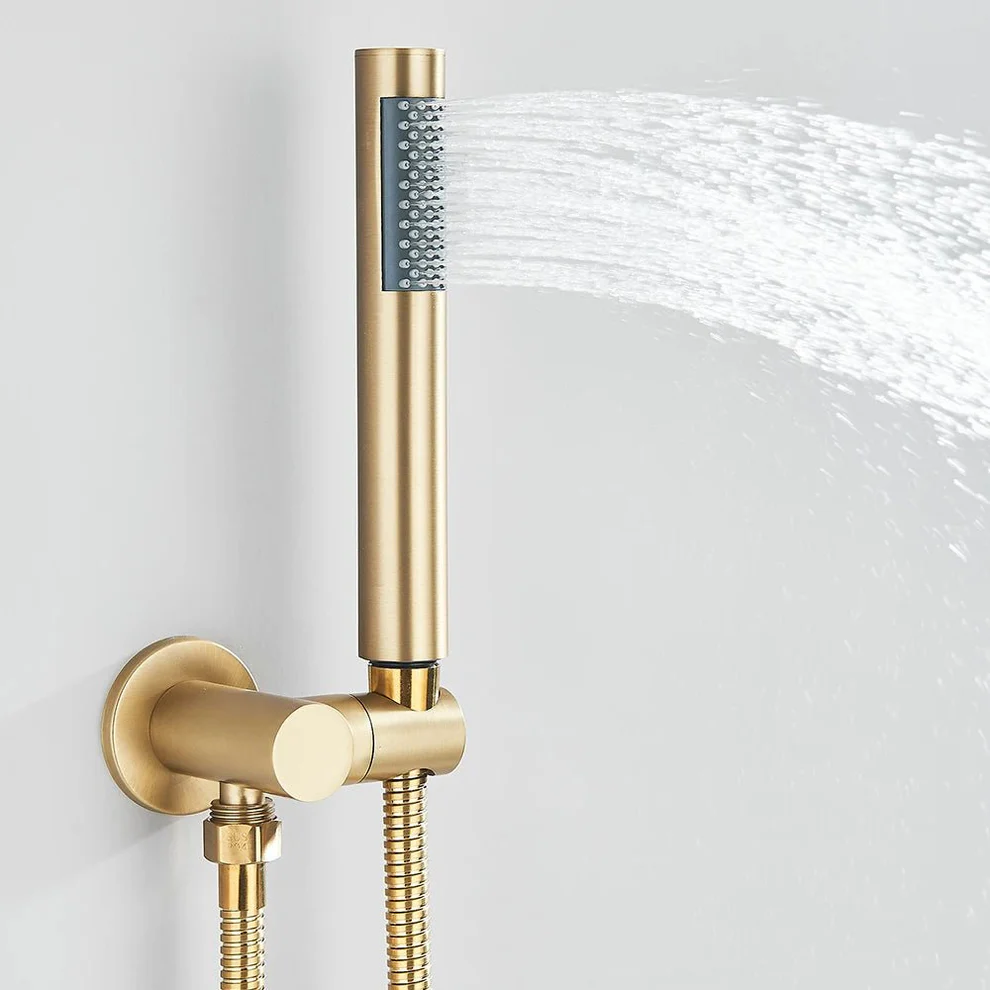 Douche Encastrable Or Brossé 30 cm - Système de douche à effet pluie avec mitigeur mural 4 voies