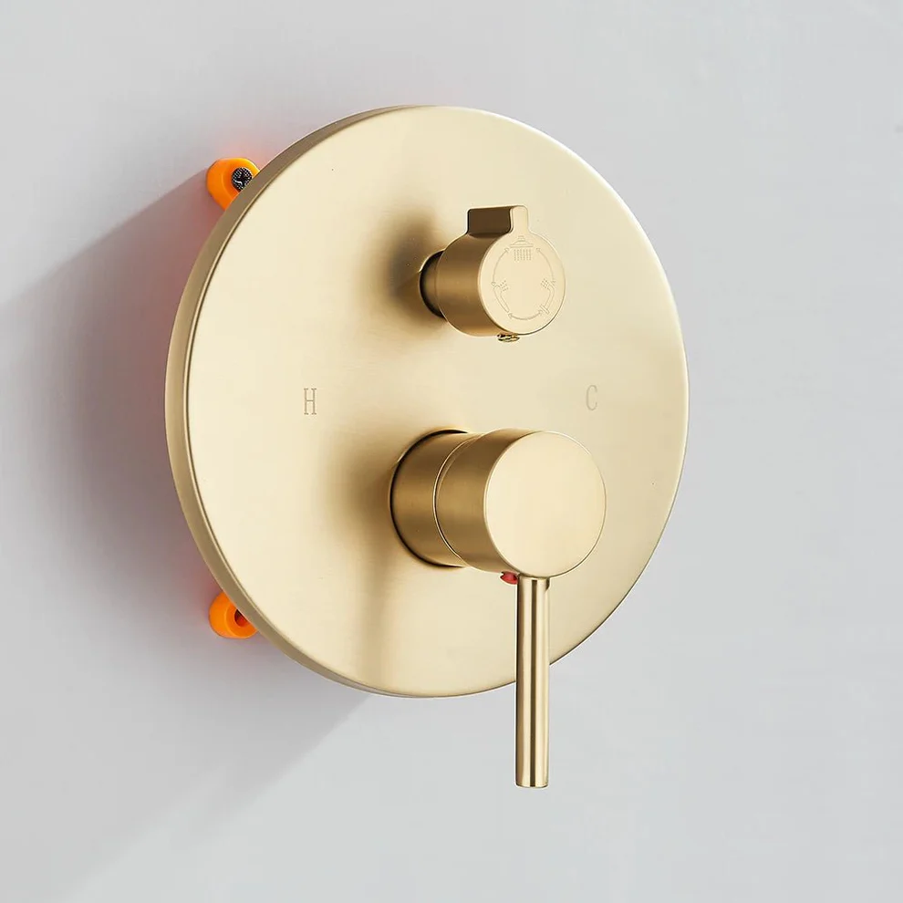 Douche Encastrable Or Brossé 30 cm - Système de douche à effet pluie avec mitigeur mural 4 voies