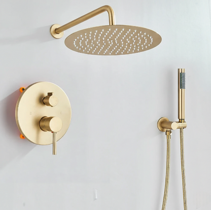 Douche Encastrable Or Brossé 30 cm - Système de douche à effet pluie avec mitigeur mural 4 voies