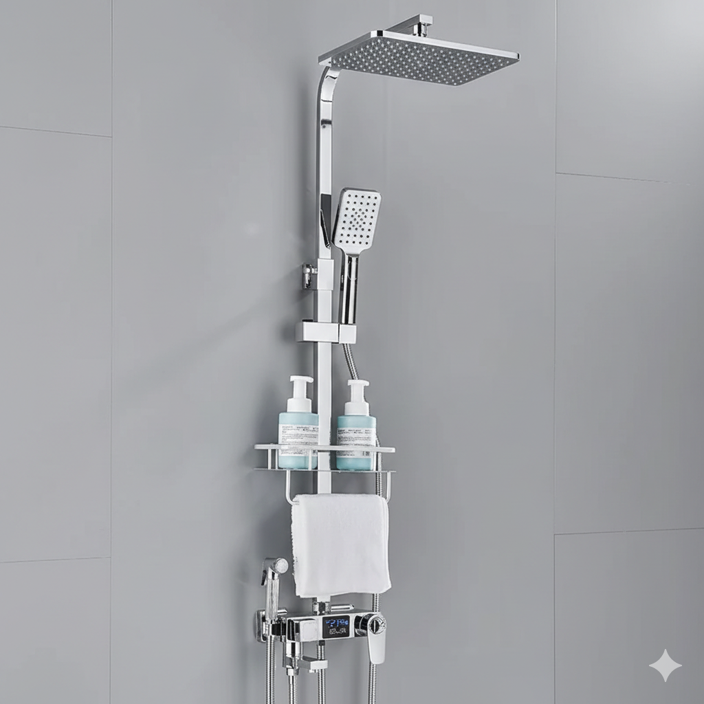 Colonne de douche moderne à effet pluie en laiton, mitigeur eau chaude et froide