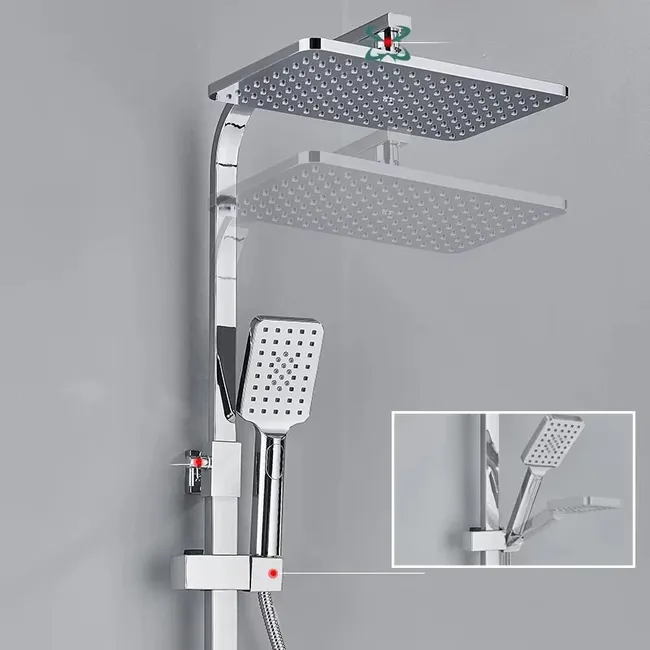 Colonne de douche moderne à effet pluie en laiton, mitigeur eau chaude et froide