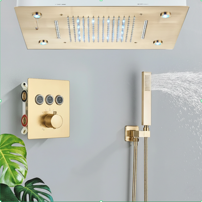 Colonne de Douche Encastrable LED, Pluie & Cascade, Douchette