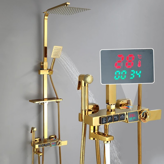 Colonne de Douche avec Mitigeur Dorée et Affichage Numérique