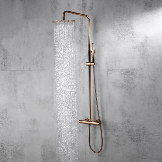 Colonne de Douche Murale Dorée avec Mitigeur Thermostatique et Ciel de Pluie