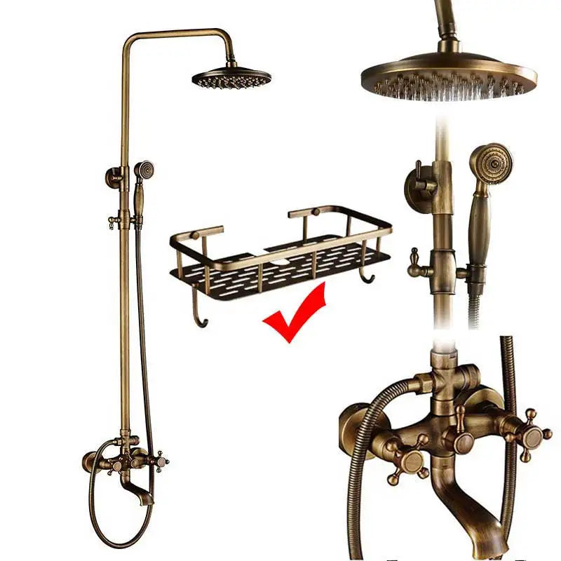Colonne de Douche Antique avec Mitigueur en Laiton et Étagère