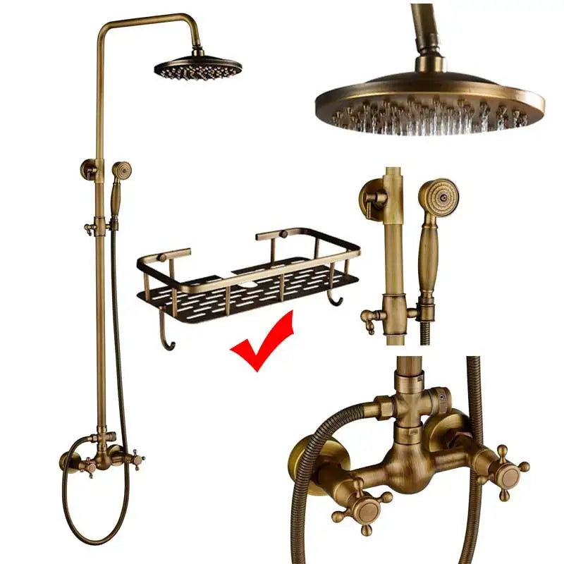 Colonne de Douche Antique avec Mitigueur en Laiton et Étagère