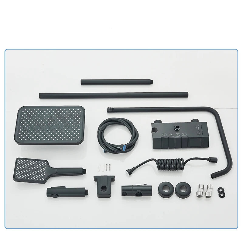 Colonne de Douche Intelligente Rozin – Affichage Numérique Noir Mat, Mitigeur Thermostatique, Système de Pluie Style Piano