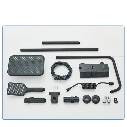 Colonne de Douche Intelligente Rozin – Affichage Numérique Noir Mat, Mitigeur Thermostatique, Système de Pluie Style Piano