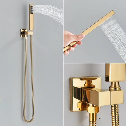 Colonne de Douche Encastrable Doré Mitigeur Encastré 2 Voies, Design Contemporain, Pomme Murale & Douchette en Laiton