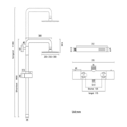 Colonne de Douche Murale Dorée avec Mitigeur Thermostatique et Ciel de Pluie