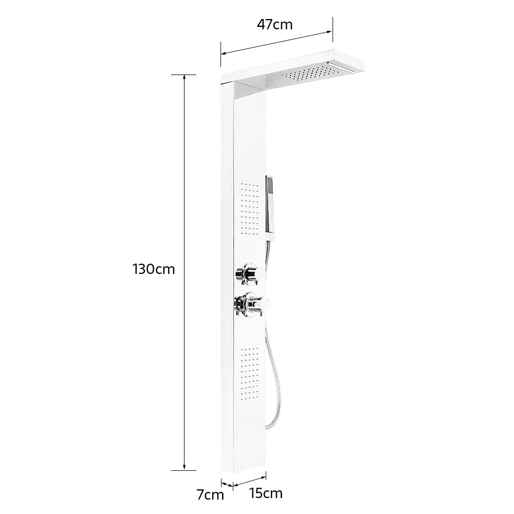 Colonne de Douche Blanche 4 en 1 avec Pluie, Cascade, Jets de Massage & Douchette