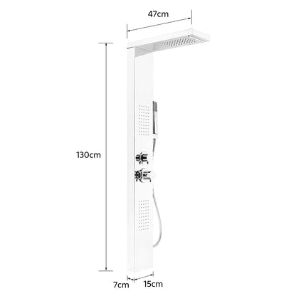 Colonne de Douche Blanche 4 en 1 avec Pluie, Cascade, Jets de Massage & Douchette