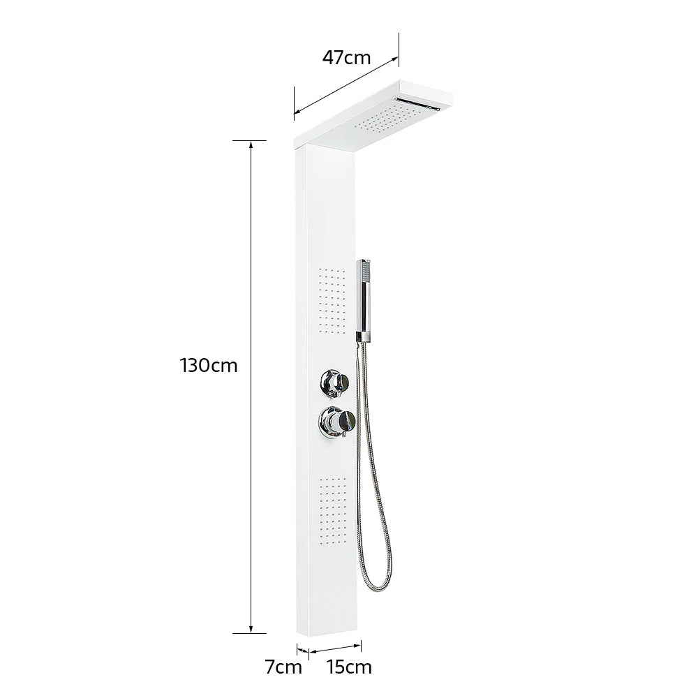 Colonne de Douche Blanche 4 en 1 avec Pluie, Cascade, Jets de Massage & Douchette