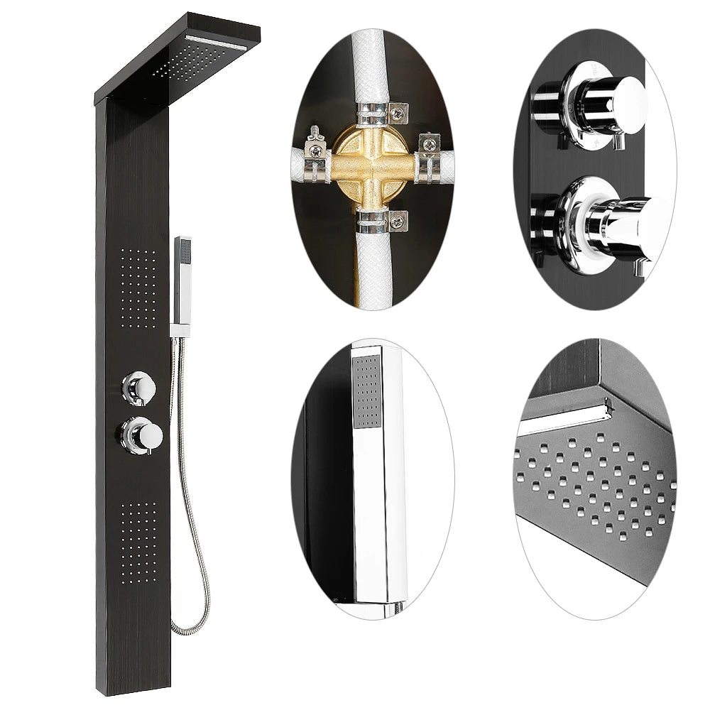 Colonne de Douche Blanche 4 en 1 avec Pluie, Cascade, Jets de Massage & Douchette