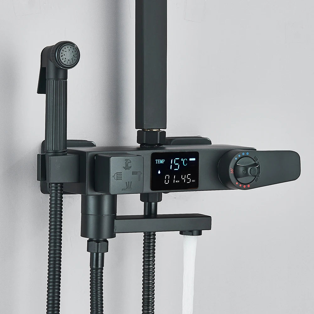 Colonne de Douche Noire à Affichage Numérique 4 Voies