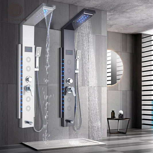 Colonne de Douche Cascade de Pluie LED Noir – Panneau Digital Température