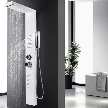 Colonne de Douche Blanche 4 en 1 avec Pluie, Cascade, Jets de Massage & Douchette