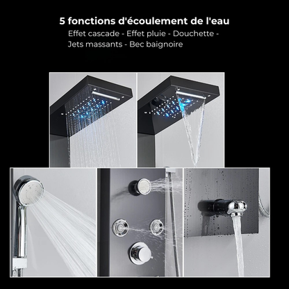 Colonne de Douche Hydromassante LED Cascade de Pluie – Affichage Numérique, Jets de Massage et Mélangeur Thermostatique en Acier Inoxydable 304