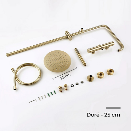 Colonne de Douche Murale Dorée avec Mitigeur Thermostatique et Ciel de Pluie
