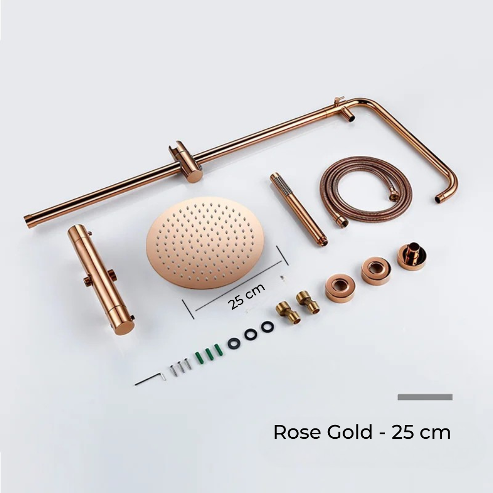 Colonne de Douche Murale Dorée avec Mitigeur Thermostatique et Ciel de Pluie