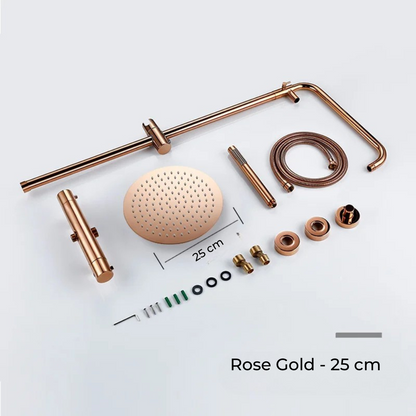 Colonne de Douche Murale Dorée avec Mitigeur Thermostatique et Ciel de Pluie