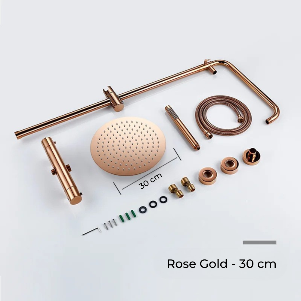 Colonne de Douche Murale Dorée avec Mitigeur Thermostatique et Ciel de Pluie