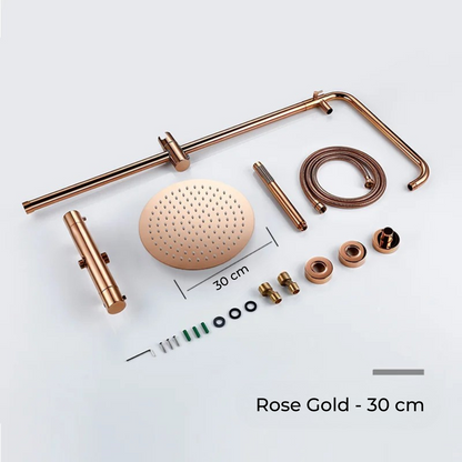 Colonne de Douche Murale Dorée avec Mitigeur Thermostatique et Ciel de Pluie