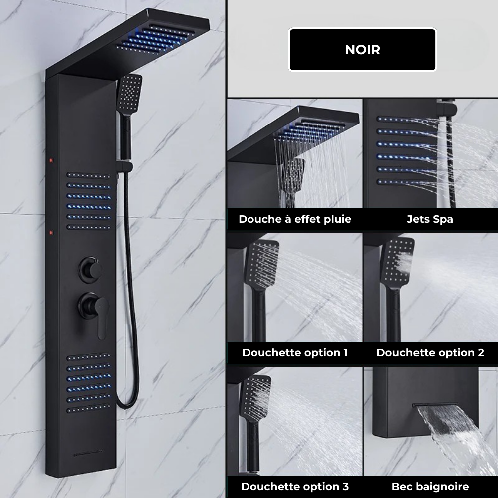 Colonne de Douche Noire Jets Multifonctions