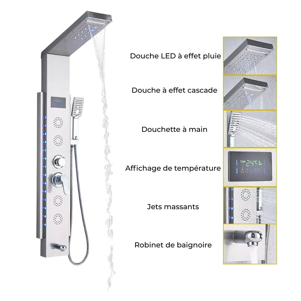 Colonne de Douche Cascade de Pluie LED Noir – Panneau Digital Température
