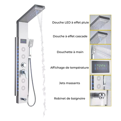 Colonne de Douche Cascade de Pluie LED Noir – Panneau Digital Température