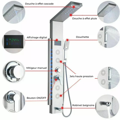 Colonne de Douche Cascade de Pluie LED Noir – Panneau Digital Température