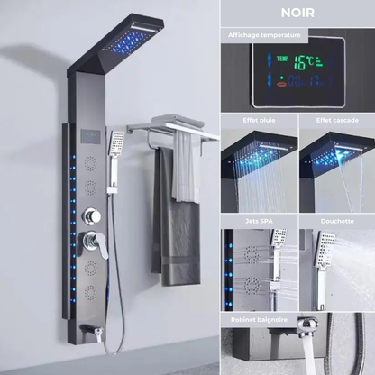 Colonne de Douche Cascade de Pluie LED Noir – Panneau Digital Température