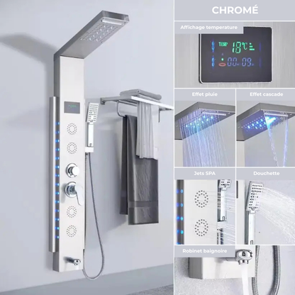 Colonne de Douche Cascade de Pluie LED Noir – Panneau Digital Température