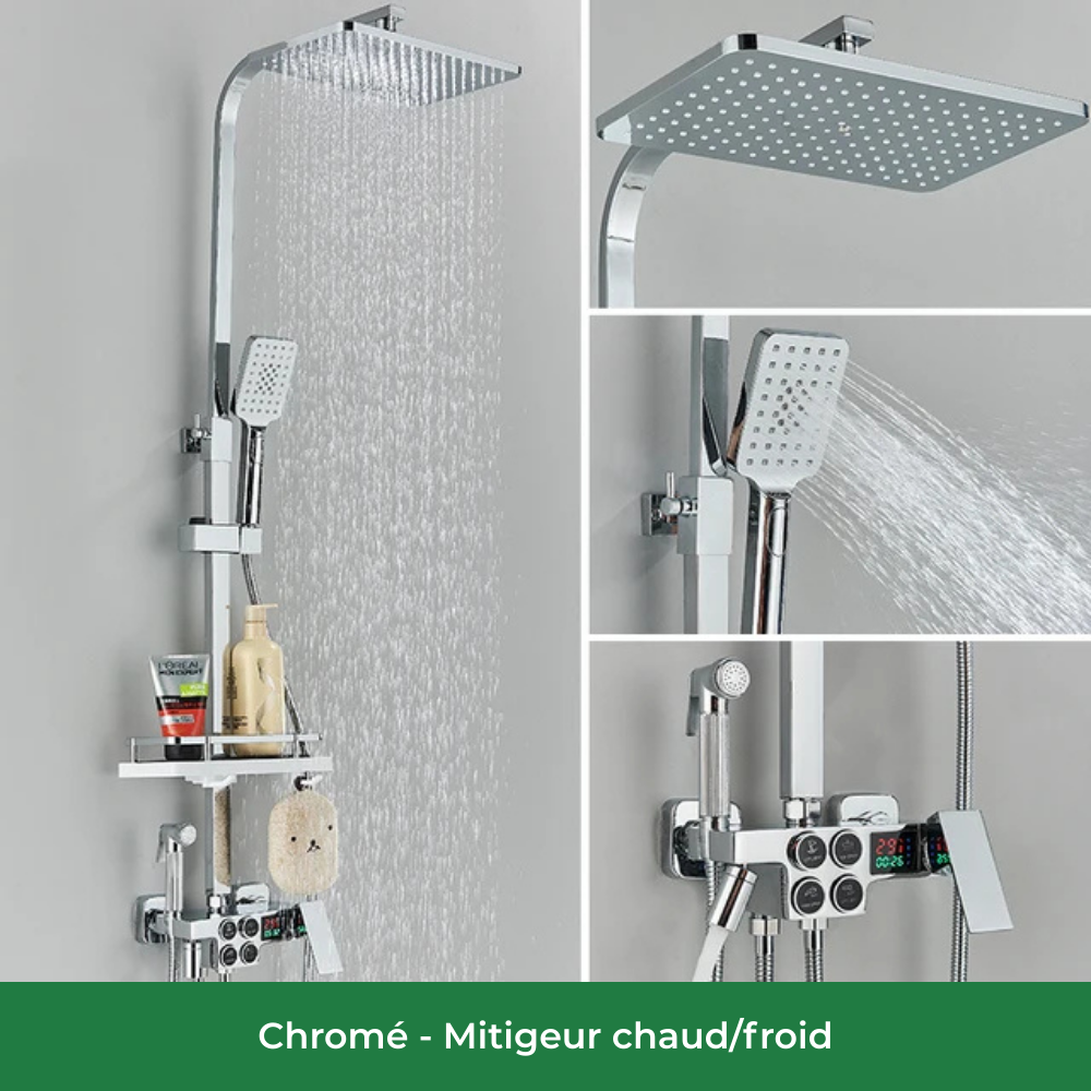 Colonne de Douche Blanche avec Pommeau Pluie & Affichage Numérique (Sans variants)