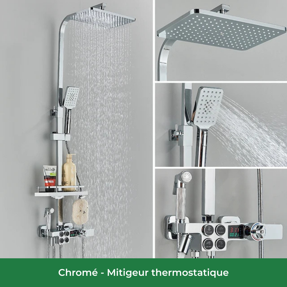 Colonne de Douche Blanche avec Pommeau Pluie & Affichage Numérique (Sans variants)
