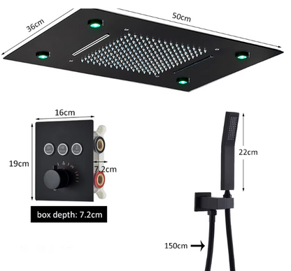 Colonne de Douche Encastrable LED, Pluie & Cascade, Douchette