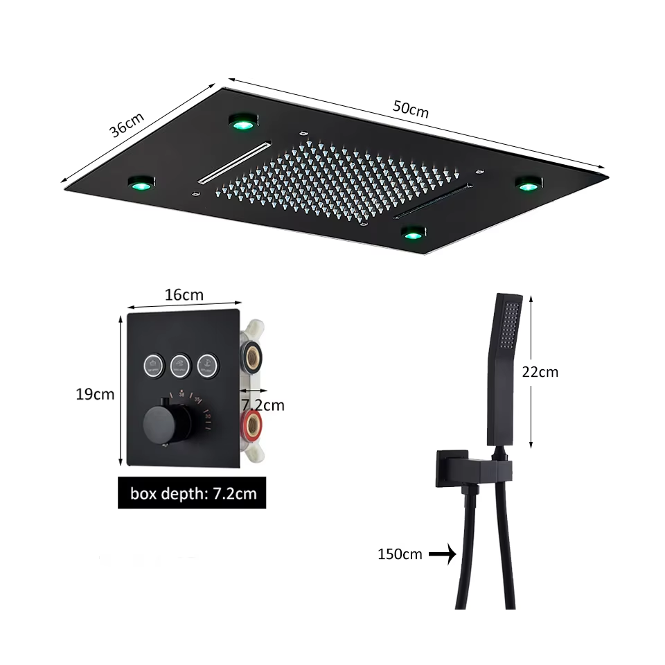 Colonne de Douche Encastrable LED, Pluie & Cascade, Douchette